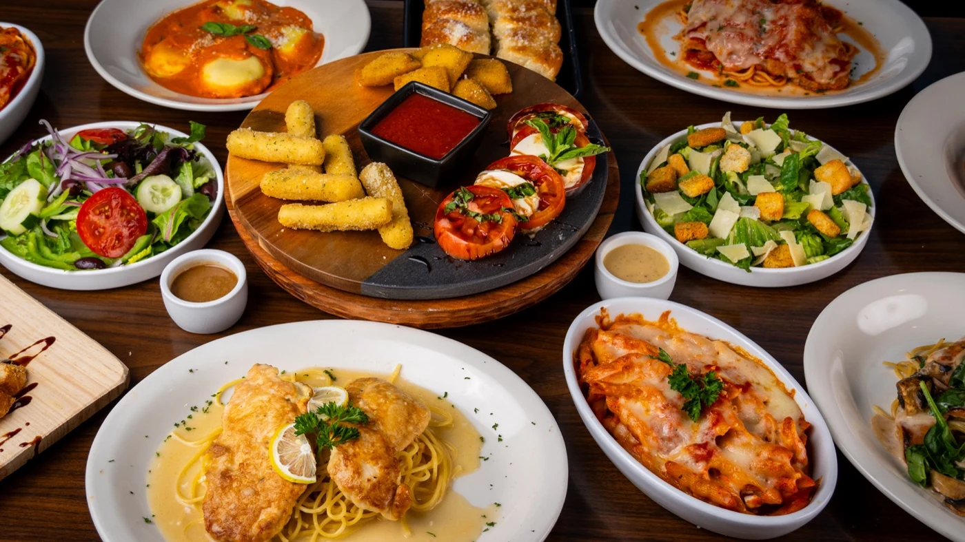 Vito's catering spread of Italian dishes
